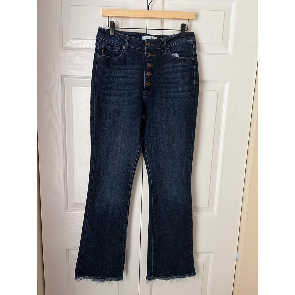 KanCan Boot Cut Jeans Women 13/30 Dark Blue High Rise Raw Hem Button Fly Classic